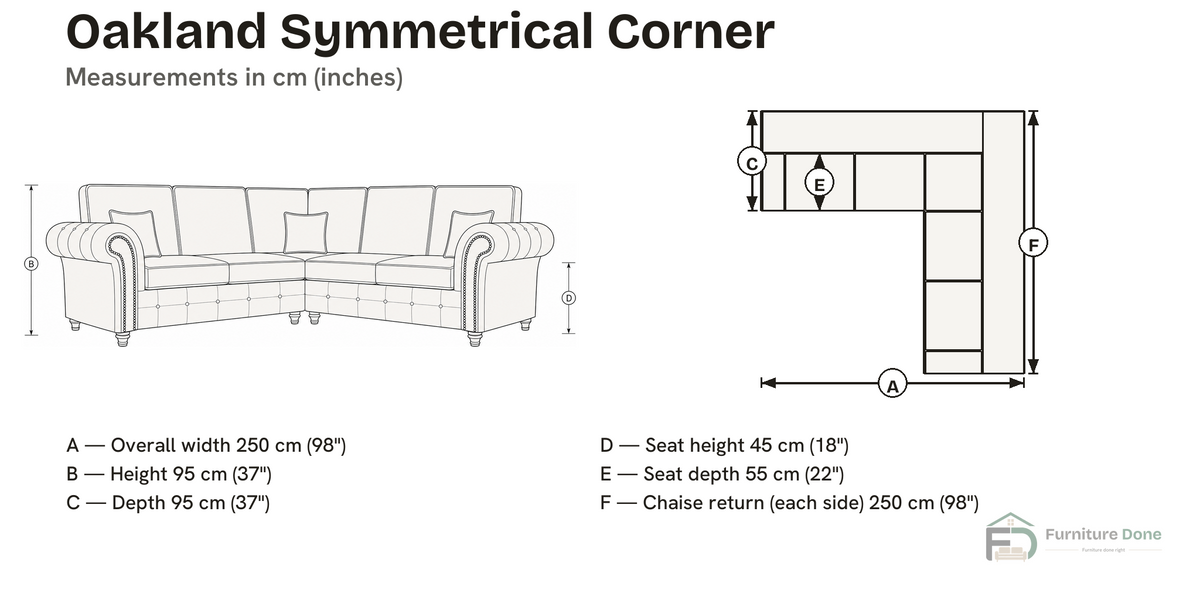 Oakland Symmetrical Sofa dimensions — Furniture Done