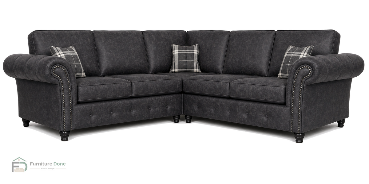Oakland Symmetrical Sofa in Faux Leather Black — Furniture Done