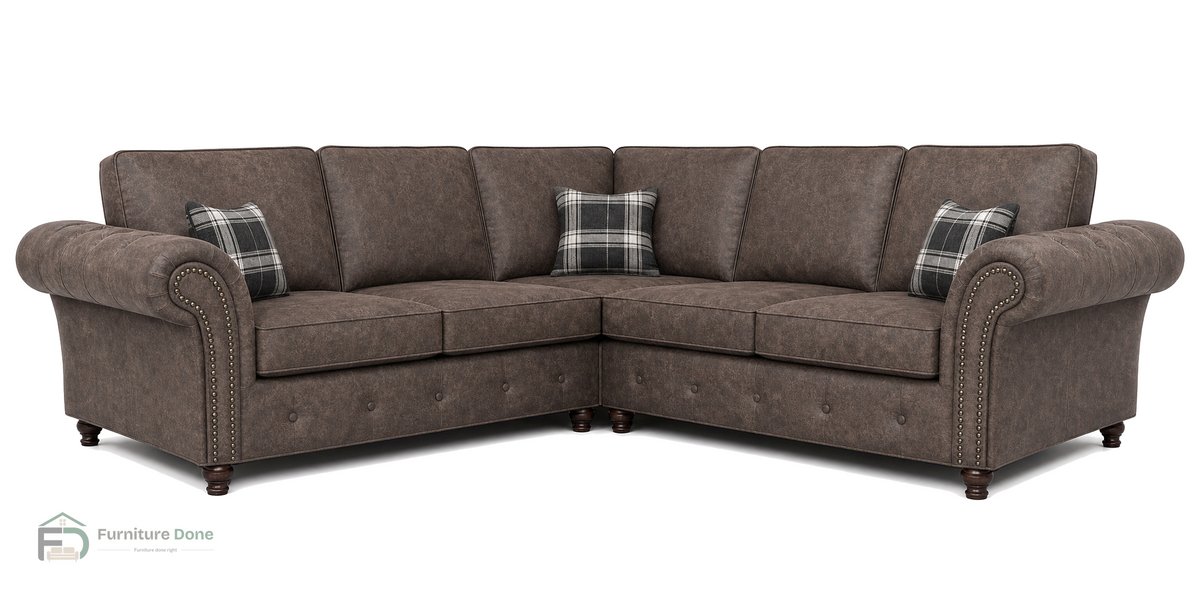 Oakland Symmetrical Sofa in Faux Leather Chocolate — Furniture Done
