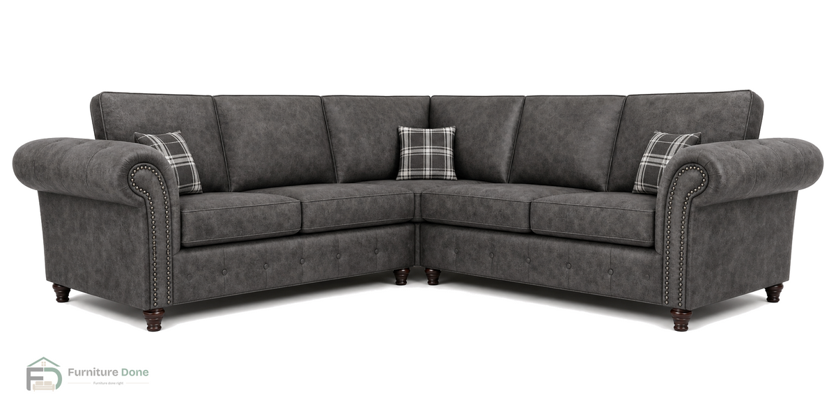 Oakland Symmetrical Sofa in Faux Leather Grey — Furniture Done