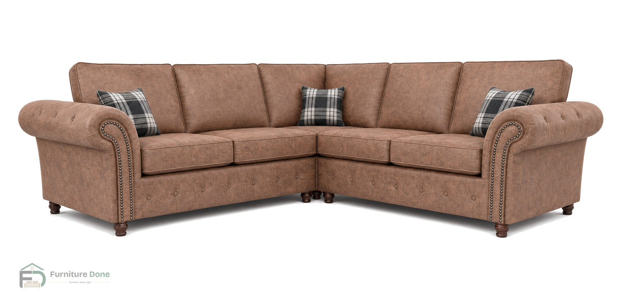 Oakland Symmetrical Sofa in Faux Leather Tan — Furniture Done