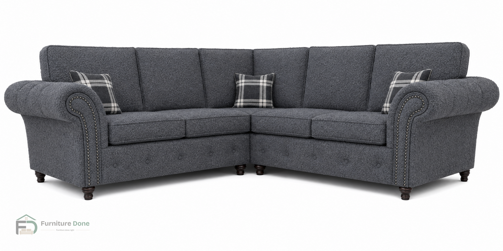 Oakland Symmetrical Sofa in Teddy Bouclé Grey — Furniture Done