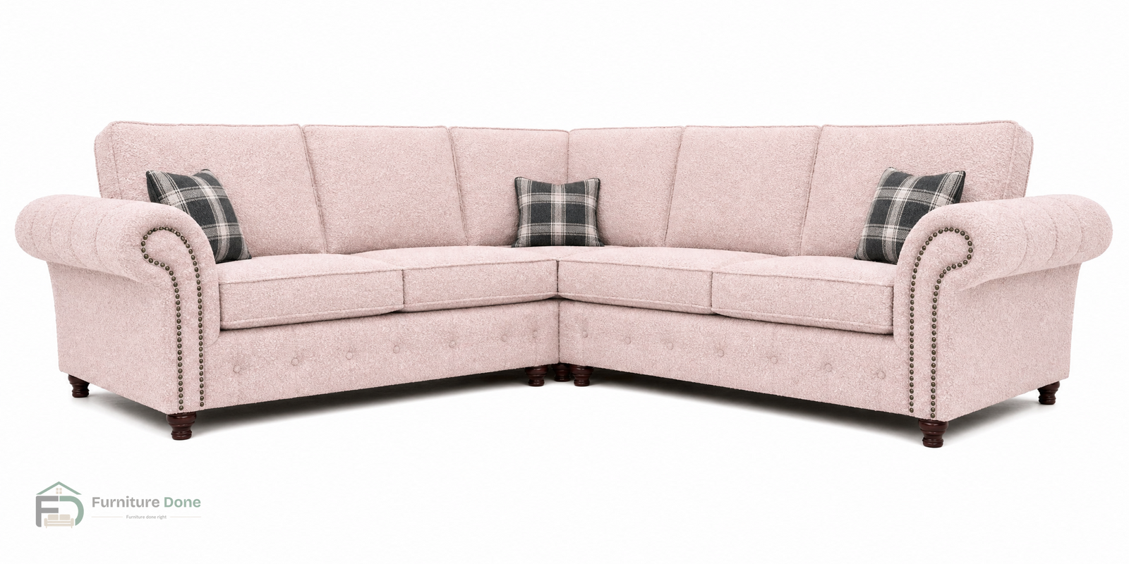 Oakland Symmetrical Sofa in Teddy Bouclé Pink — Furniture Done