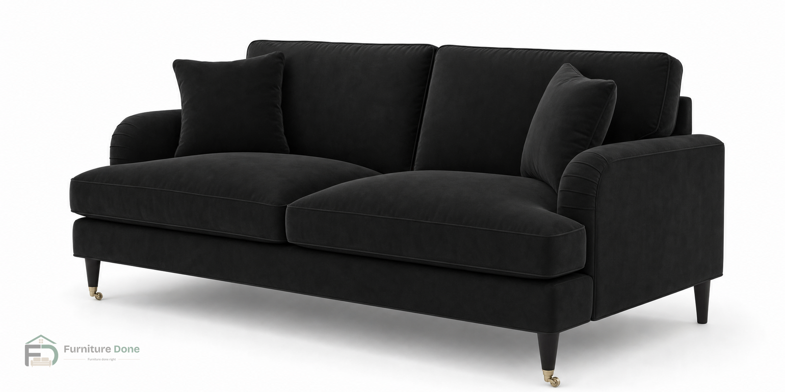 Payton 3 Seater Sofa in Plush Velvet Black — Furniture Done