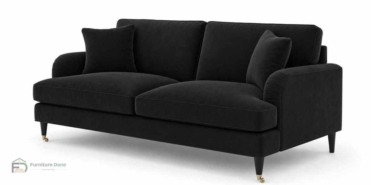 Payton 3 Seater Sofa in Plush Velvet Black — Furniture Done