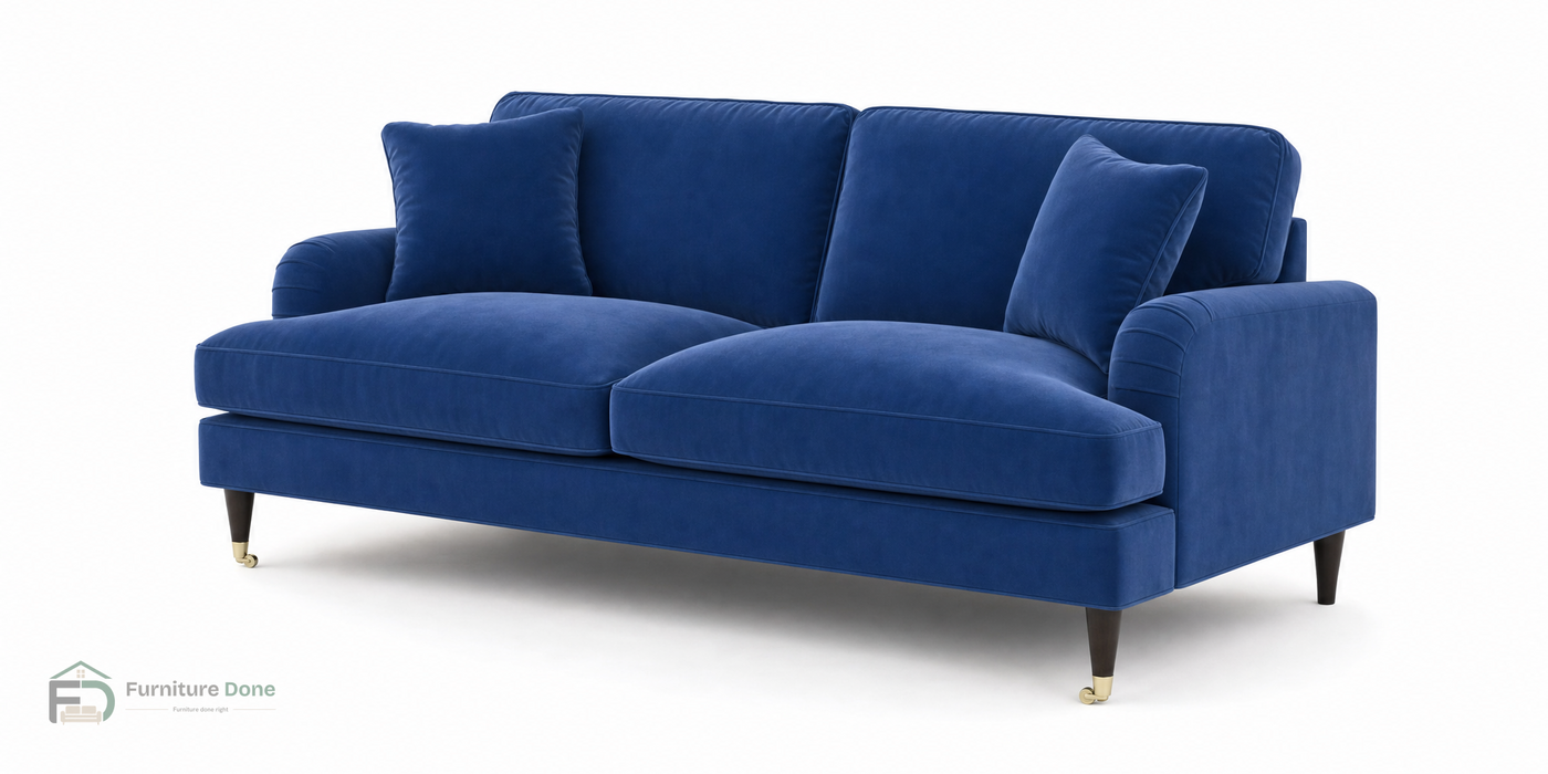 Payton 3 Seater Sofa in Plush Velvet Blue — Furniture Done