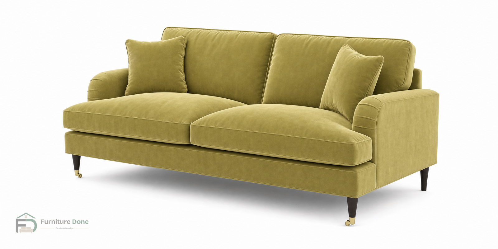 Payton 3 Seater Sofa in Plush Velvet Olive — Furniture Done