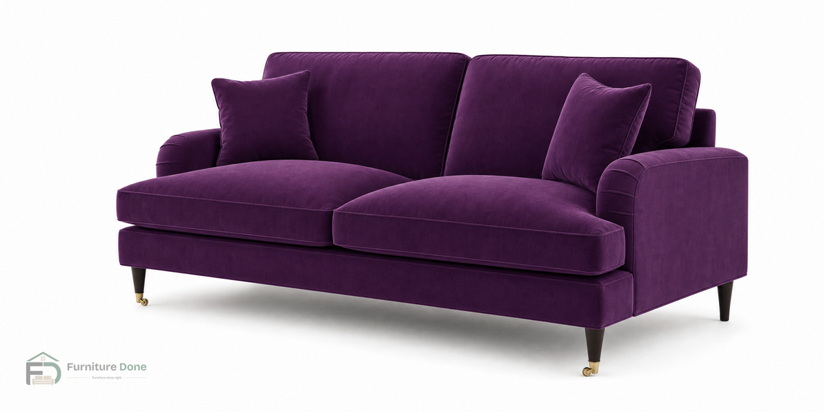 Payton 3 Seater Sofa in Plush Velvet Purple — Furniture Done