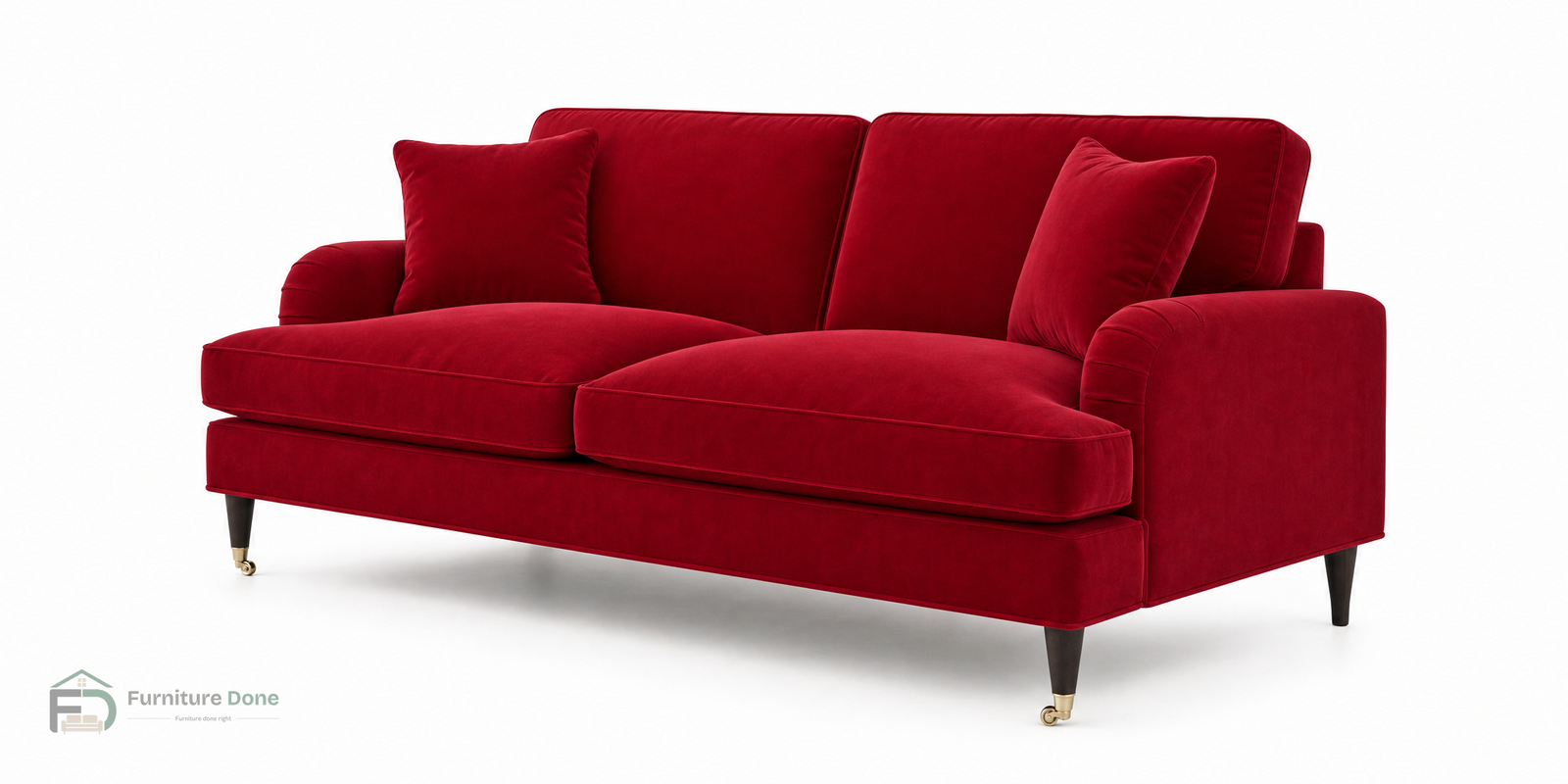 Payton 3 Seater Sofa in Plush Velvet Red — Furniture Done
