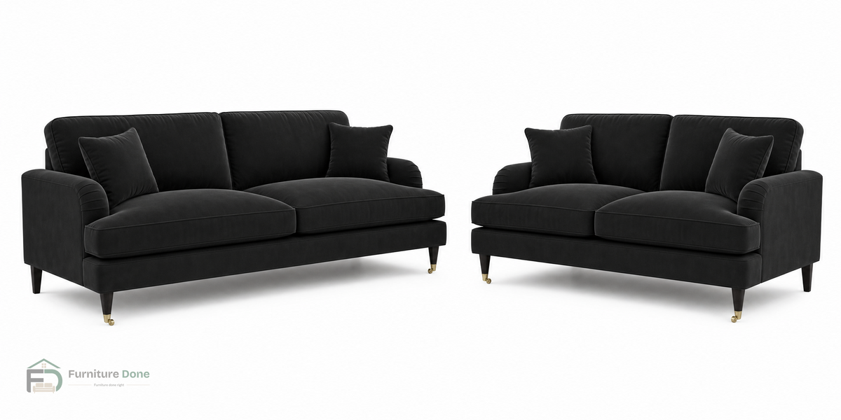 Payton 3+2 Sofa Set in Plush Velvet Black — Furniture Done