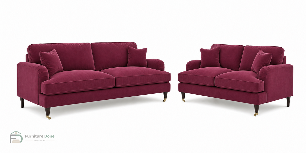 Payton 3+2 Sofa Set in Plush Velvet Burgundy — Furniture Done