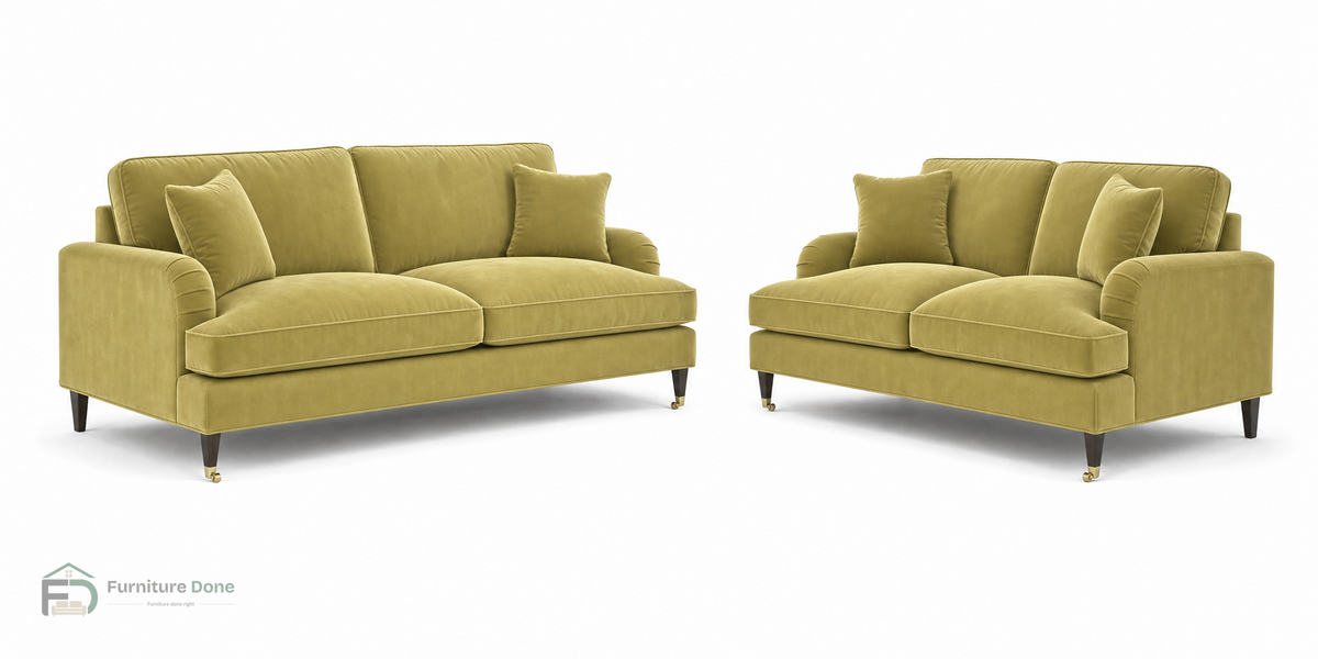 Payton 3+2 Sofa Set in Plush Velvet Olive — Furniture Done