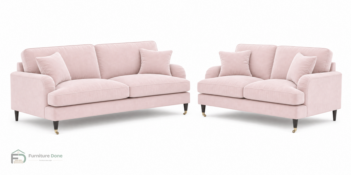 Payton 3+2 Sofa Set in Plush Velvet Pink — Furniture Done