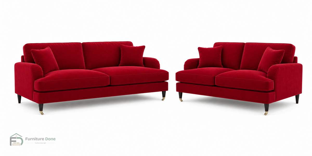 Payton 3+2 Sofa Set in Plush Velvet Red — Furniture Done