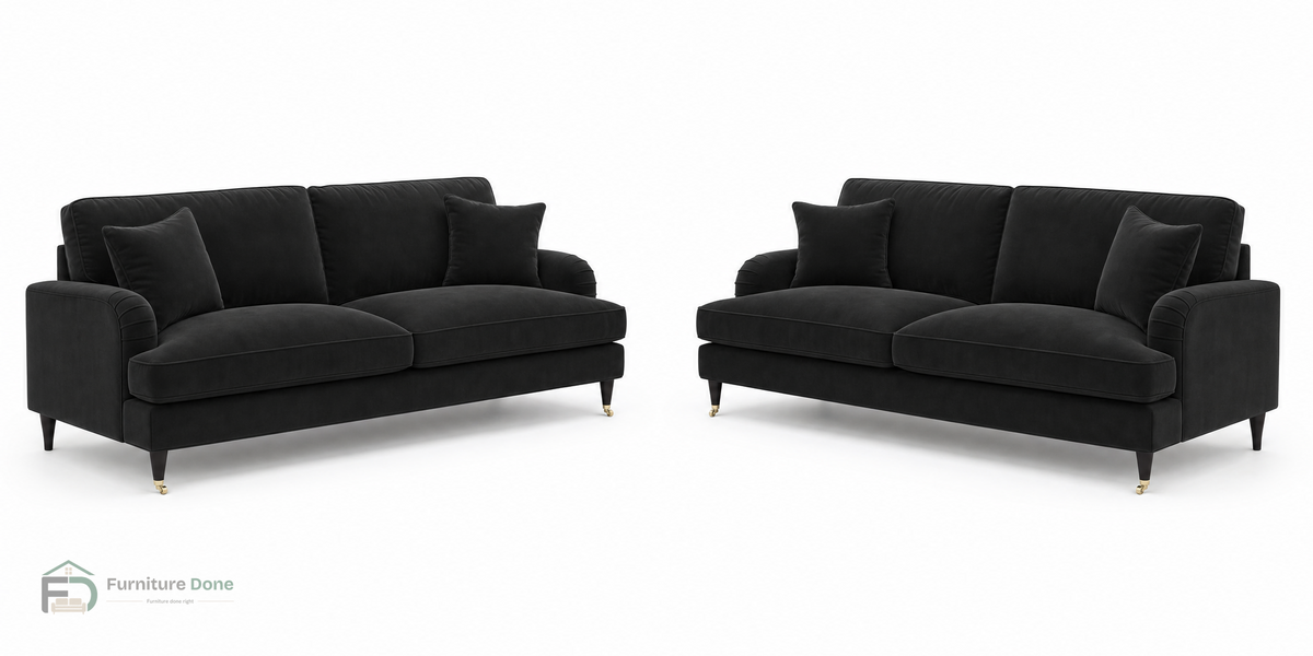 Payton 3+3 Sofa Set in Plush Velvet Black — Furniture Done