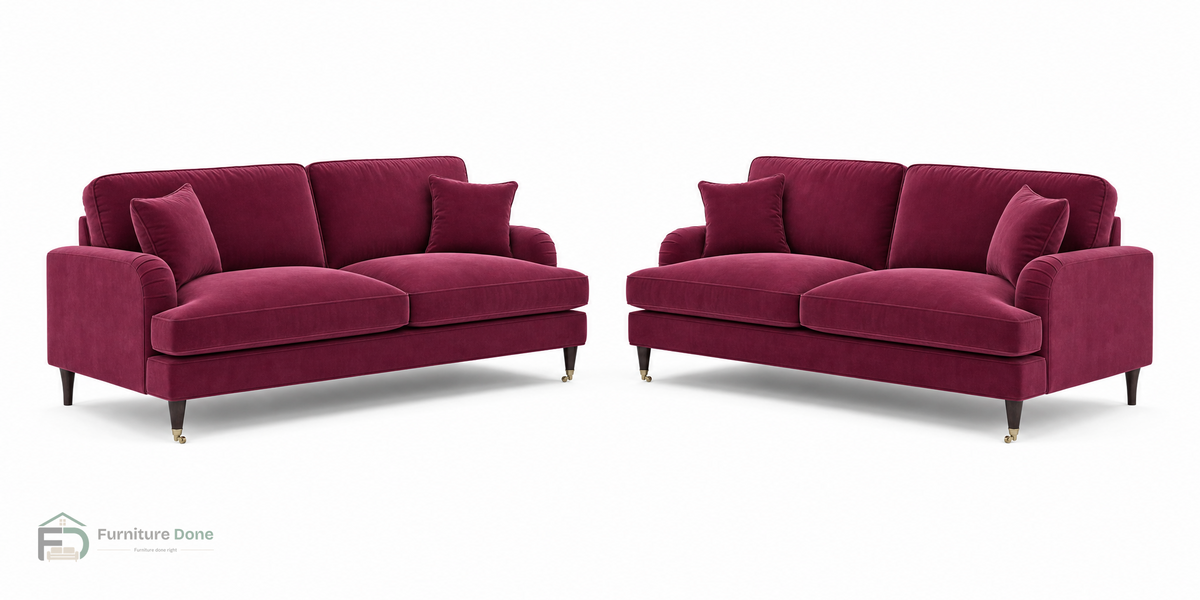Payton 3+3 Sofa Set in Plush Velvet Burgundy — Furniture Done
