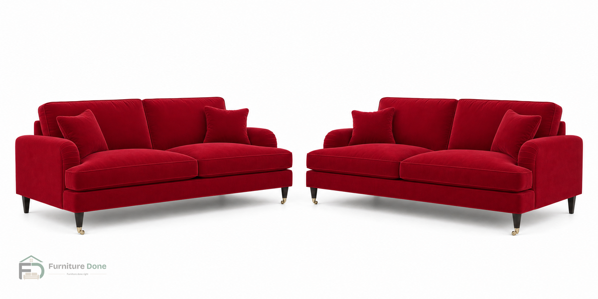 Payton 3+3 Sofa Set in Plush Velvet Red — Furniture Done