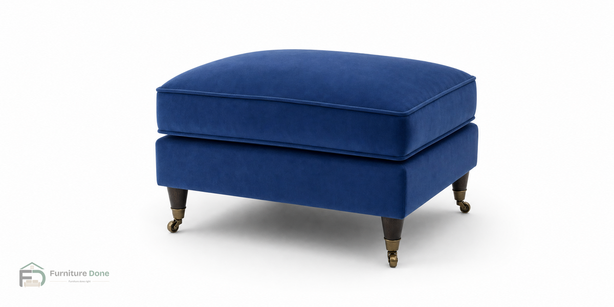 Payton Footstool in Plush Velvet Blue — Furniture Done