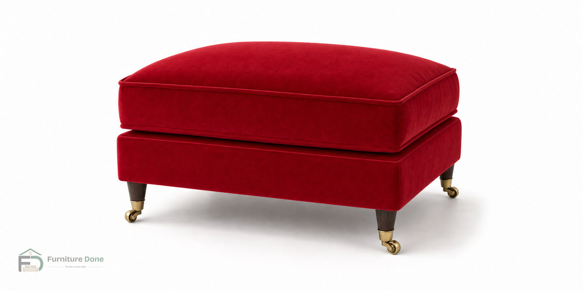 Payton Footstool in Plush Velvet Red — Furniture Done